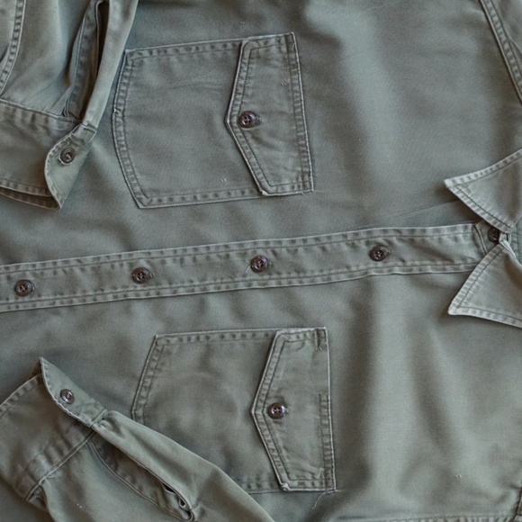 Vintage 1950s Headlight Army Green Twill Shirt Workwear Union Made Sanforized - Picture 4 of 8